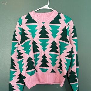 Grayson Threads Pink and Green Tree Pattern Sweater